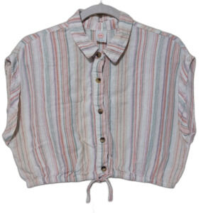 Wonder Nation shirt Girls XXL 18 white pink striped button up tie Linen Blend